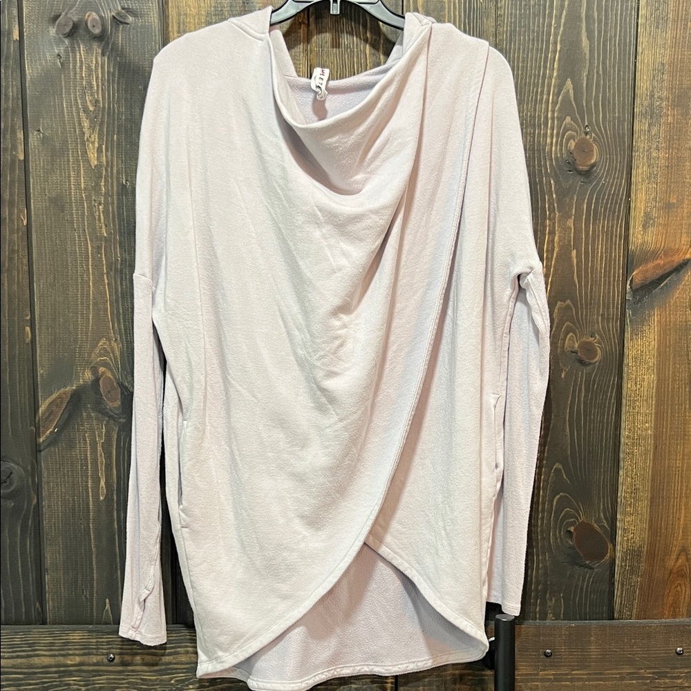 Athleta Purana Wrap Sweatshirt S Hooded Lilac Oversized Relaxed Lagenlook Cozy